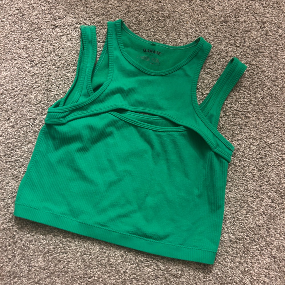 Garage Vibrant Green Ribbed Top